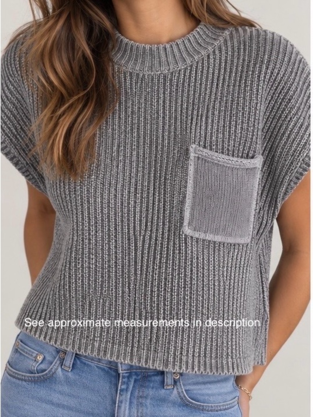 Zenana Outfitters Gray Ribbed Crewneck Pocket Sweater NWOT